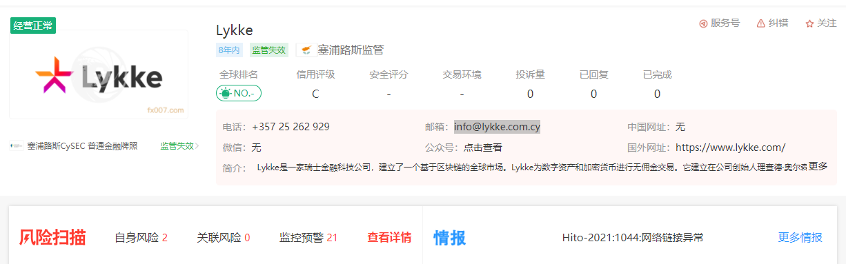 2024年10月29日:Lykke外汇平台是由哪个机构监管的？